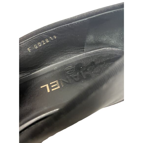 CHANEL Black Leather Grosgrain Cap Toe CC Logo Bow Ballet Flats Size 37.5 US 7.5 - Picture 11 of 11